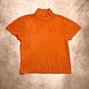 Vintage Y2K Studio Works Petite Mock Neck Sweater Shirt Short Sleeve Orange Boho